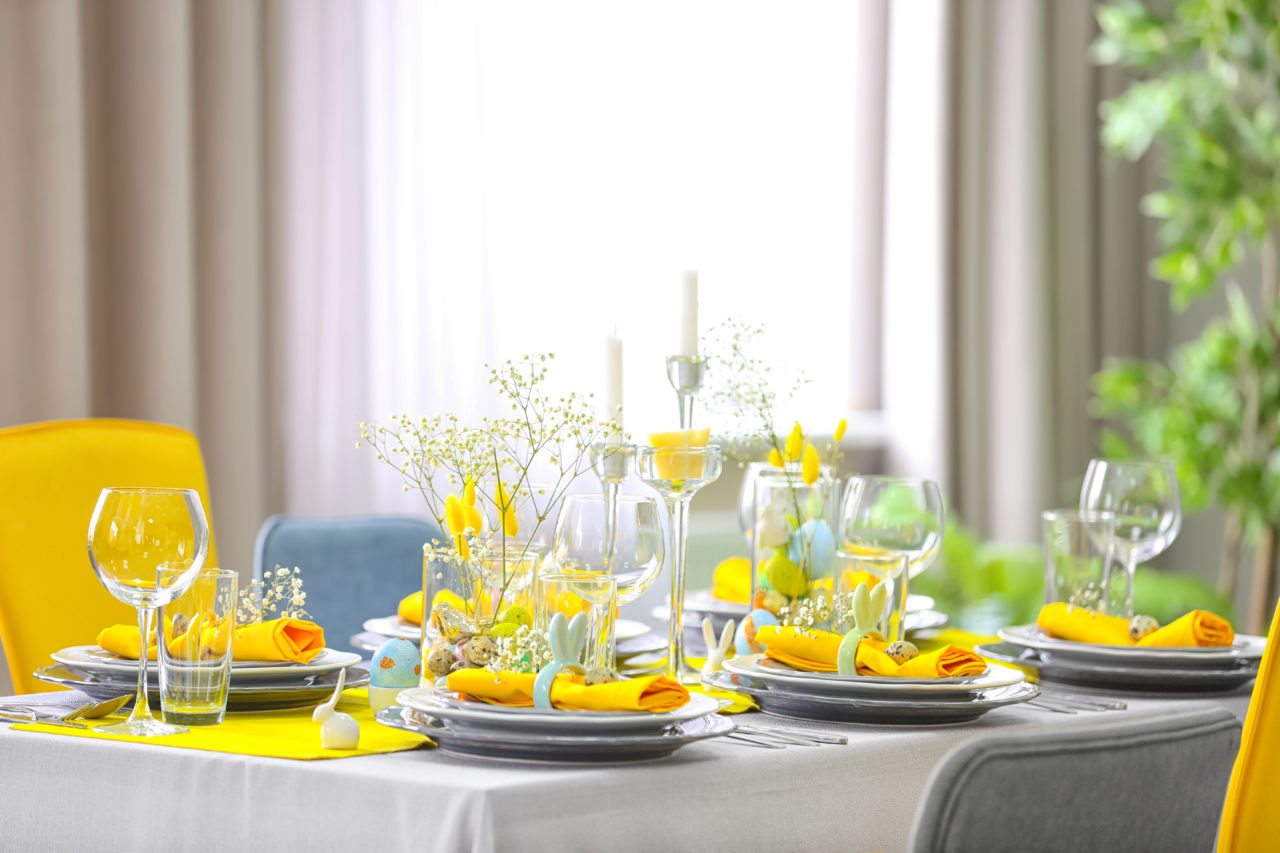 Beautiful Easter table setting with decorations